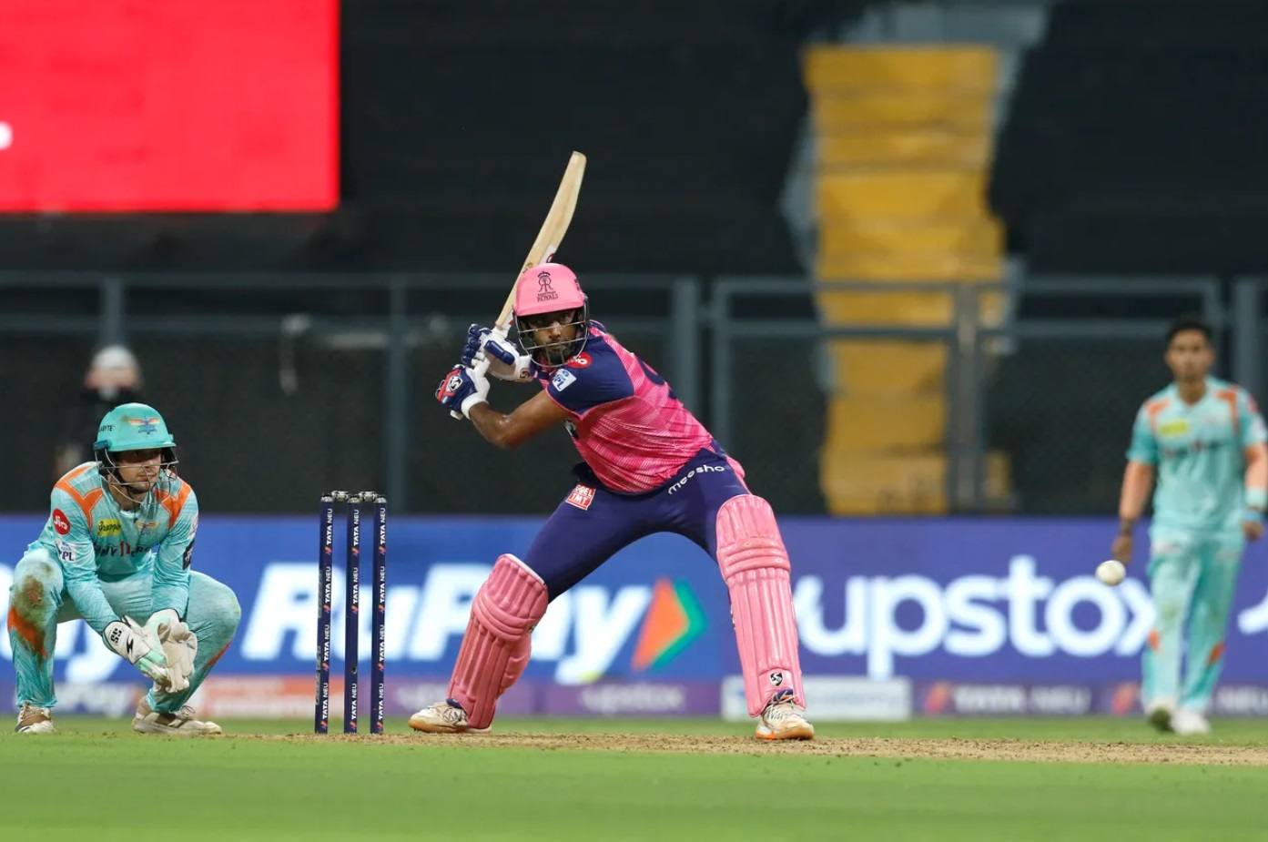 Ravichandran Ashwin in action during RR's game against LSG