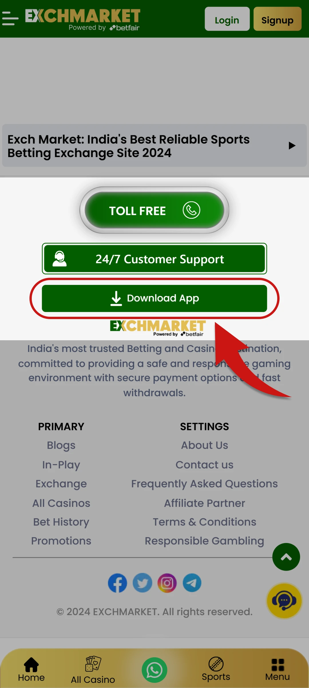 Select the Android app and click to download Exchmarket APK file.