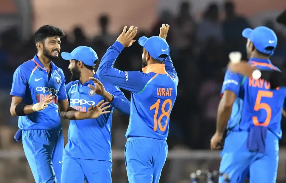 India defeats West Indies by 224 runs.