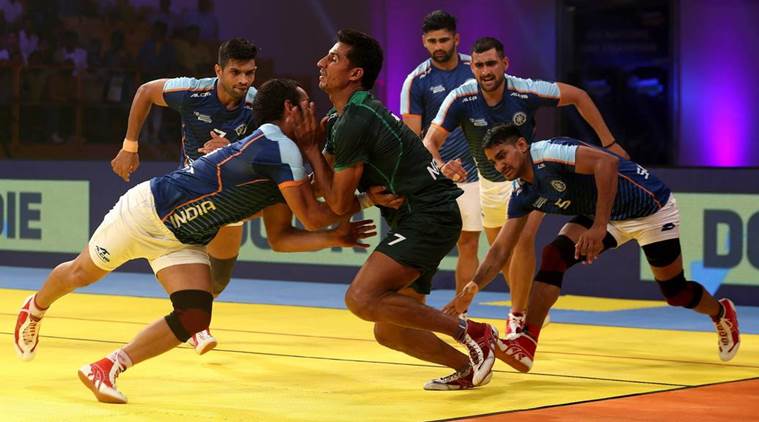 India and Pakistan in action during Kabaddi Masters tournament.