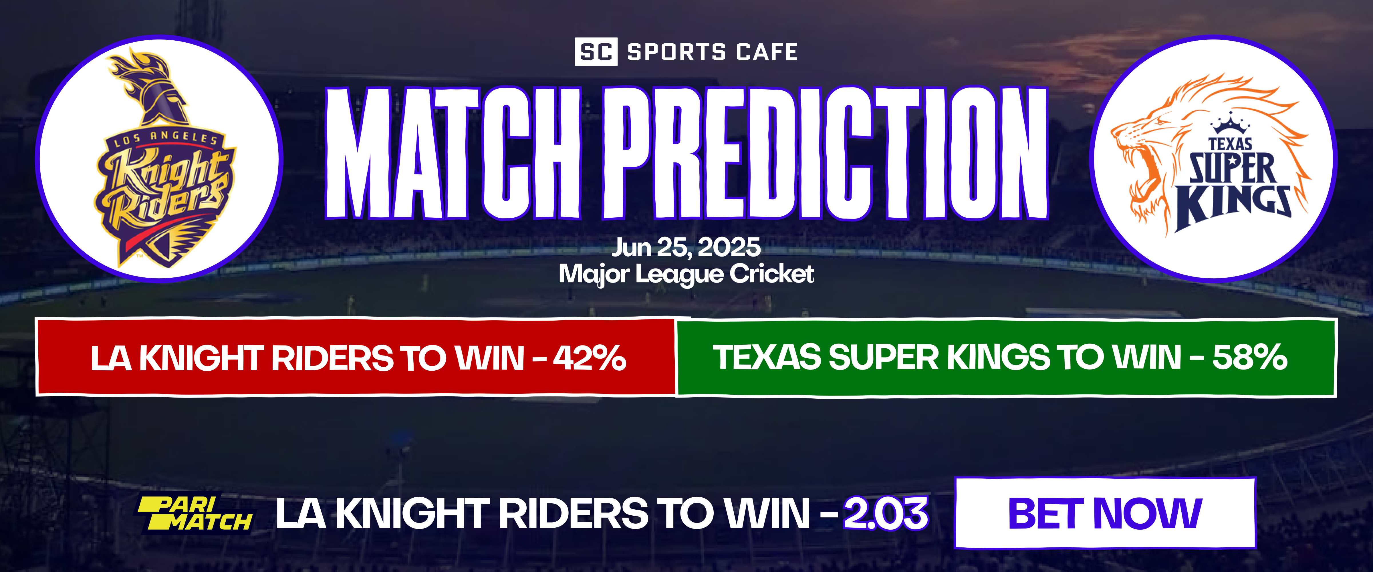 Detailed analysis and prediction from our SportsCafe experts on Texas Super Kings vs Los Angeles Knight Riders match