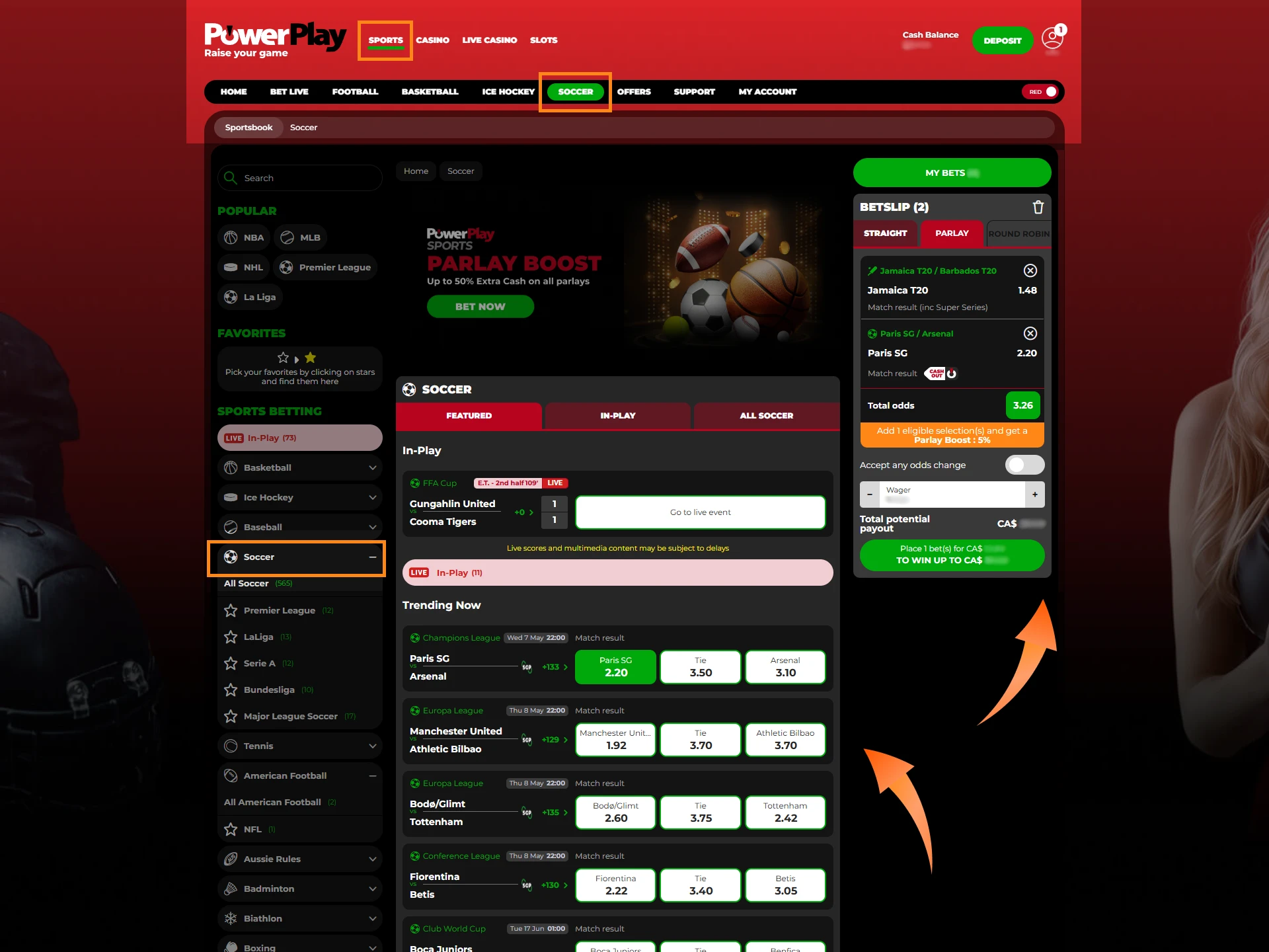 Choose the sport and place your bets at PowerPlay online casino.