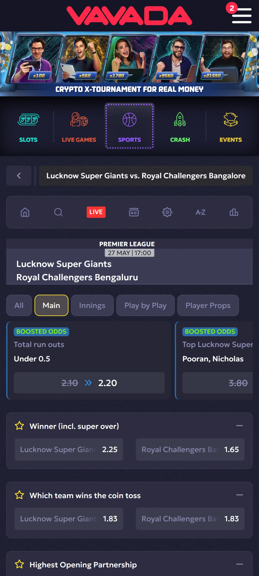 Game for sport betting.