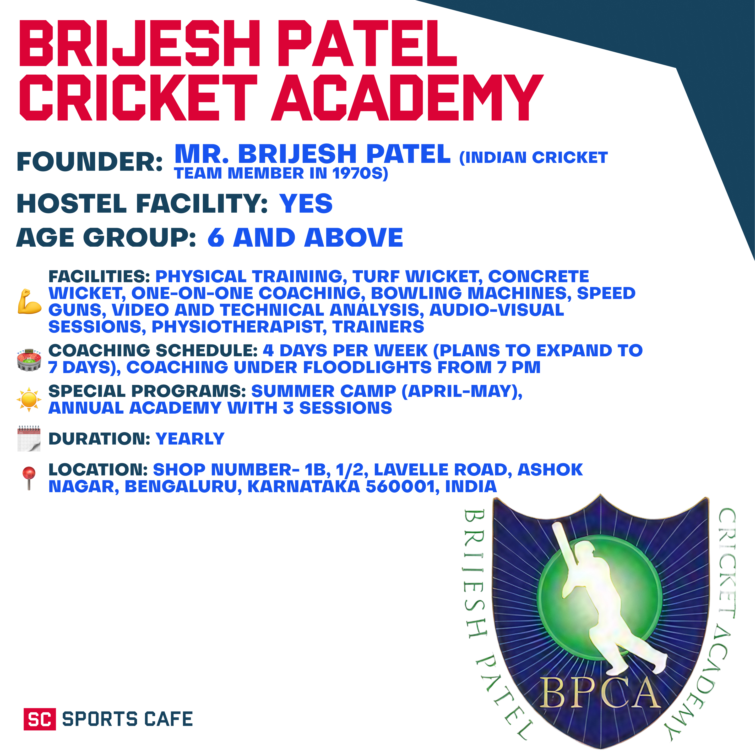 Brijesh Patel Cricket Academy Best Cricket Academy in Bangalore.