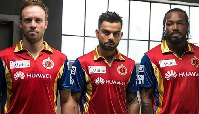 AB de Villiers, Virat Kohli and Chris Gayle in the RCB jersey.