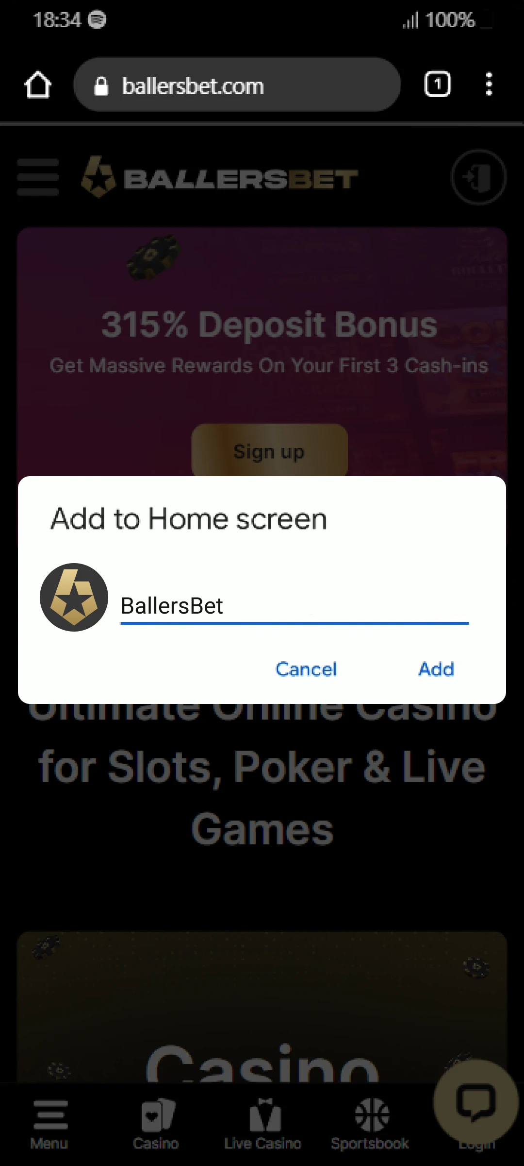 Choose a name for the app or leave it as it is, then tap “Add”.