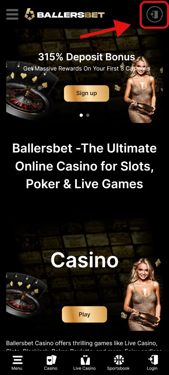 Open the official Ballersbet website and click the “Sign up” button.