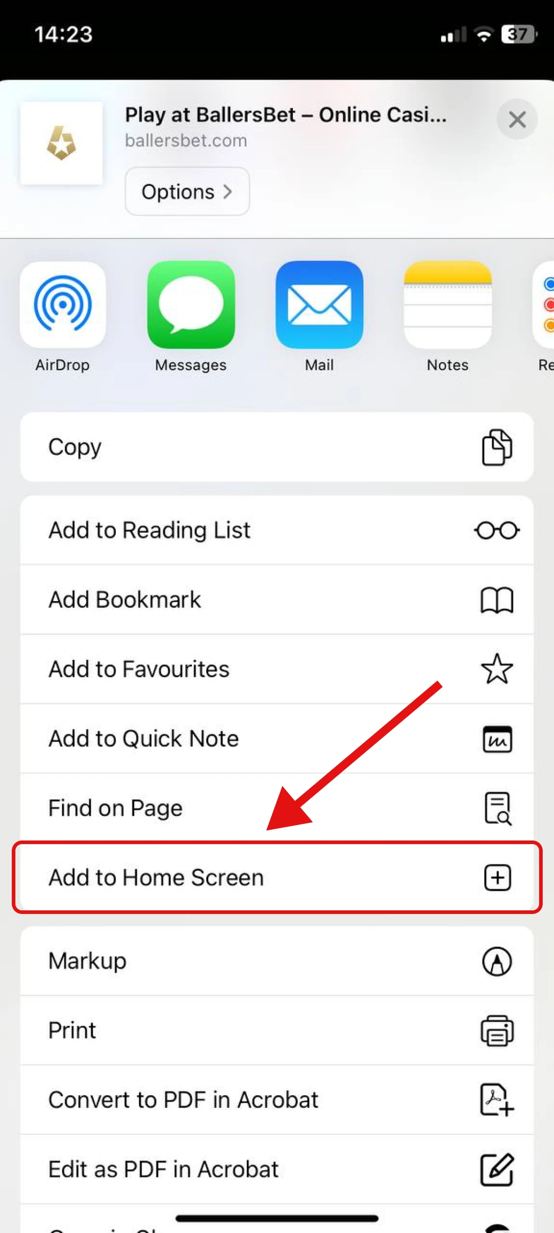 Tap “Add to Home Screen”.