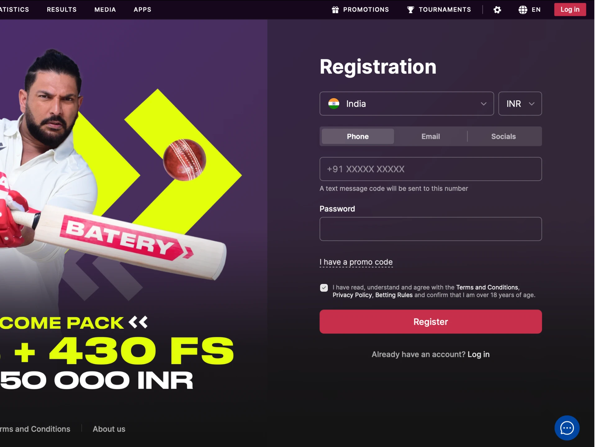 Sign up on Batery by phone, email, or Google to create an Aviator account.