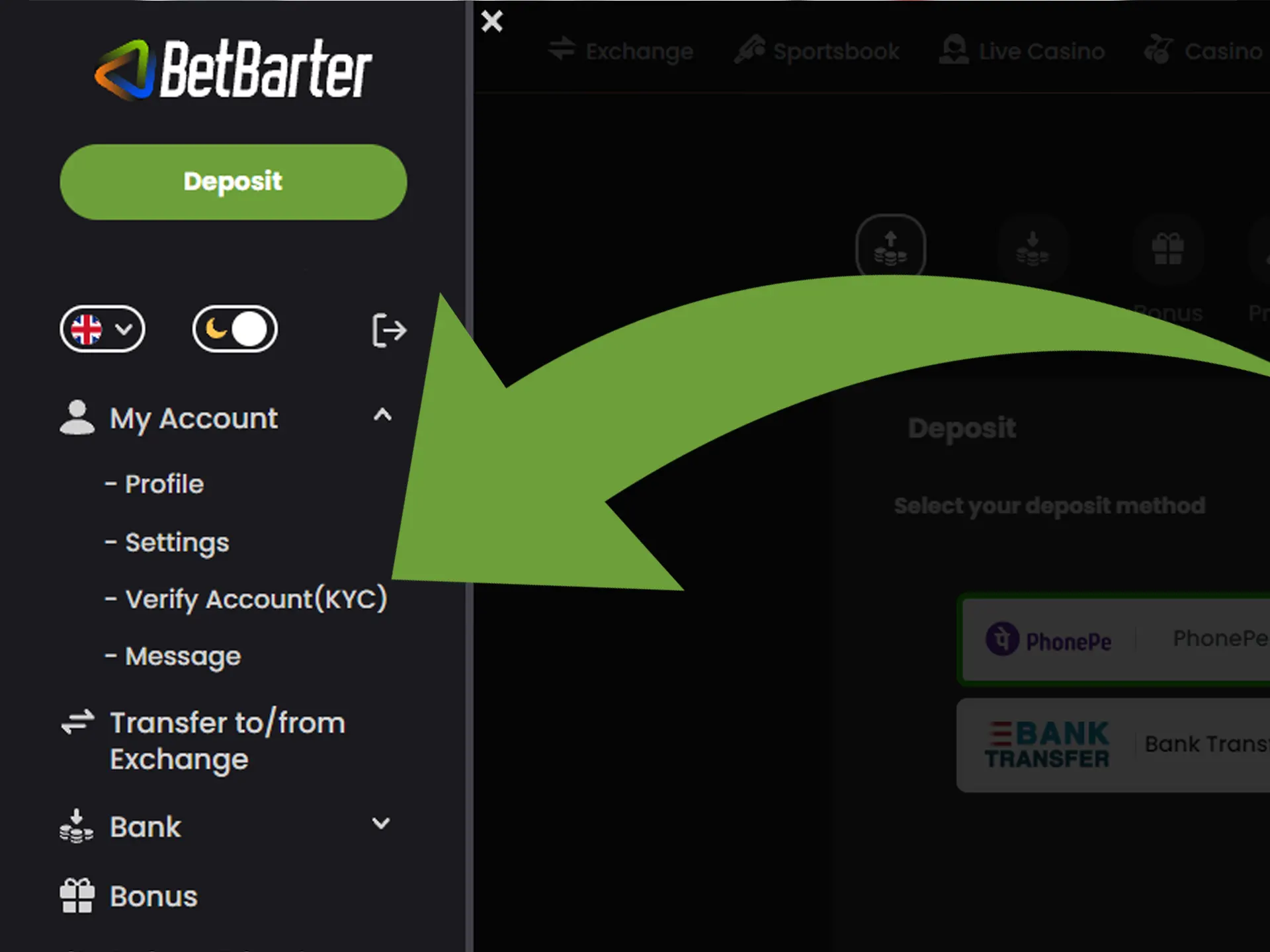 Verify your account before deposit.