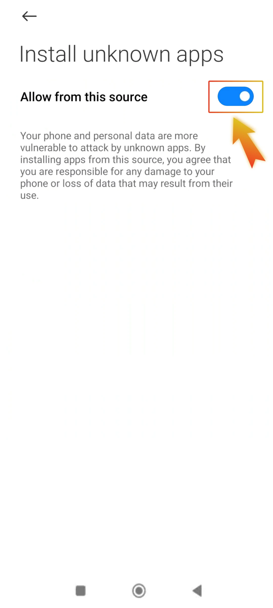 In device settings, enable installation from unknown sources to allow the app to install.