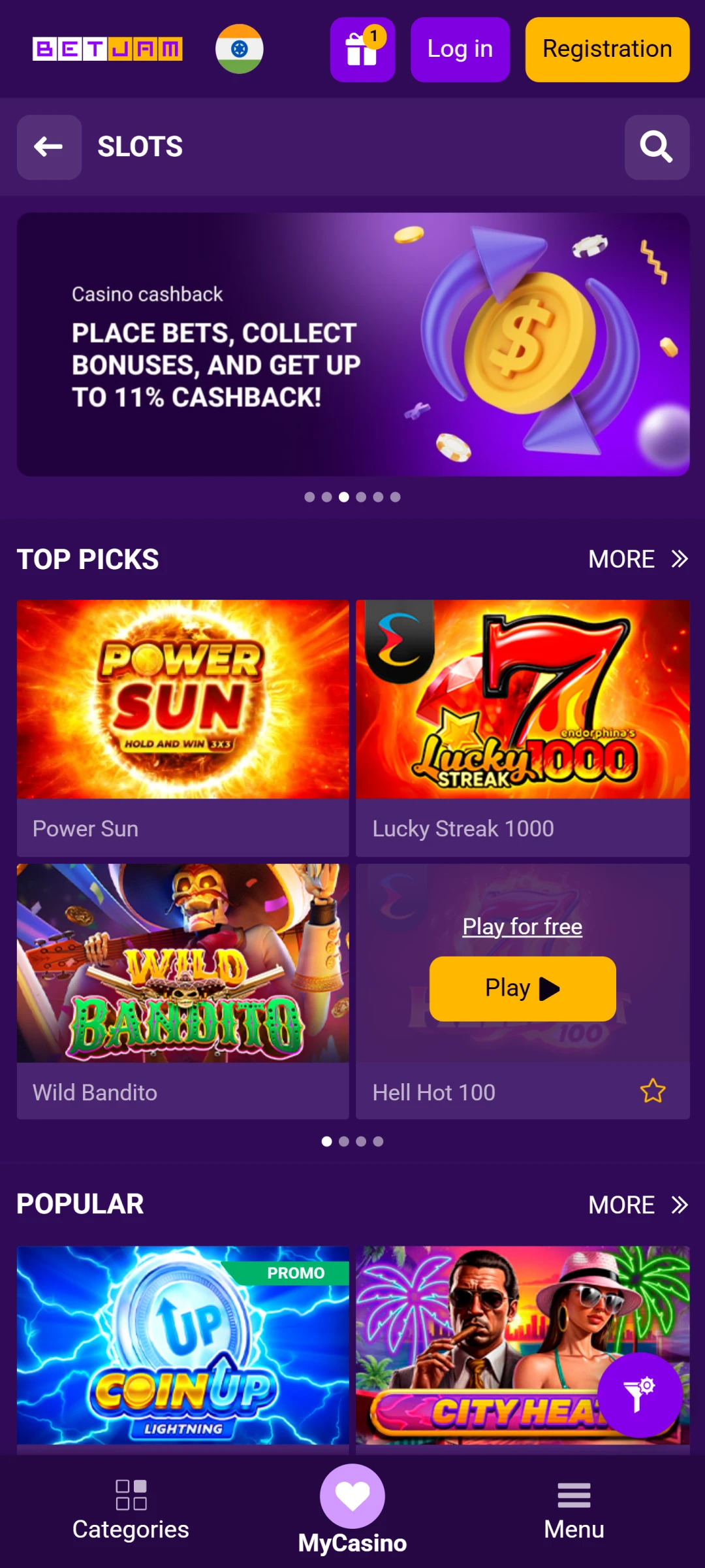 Betjam App interface.