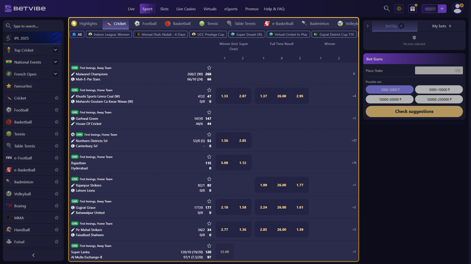 Select a Game or Match for Betting.