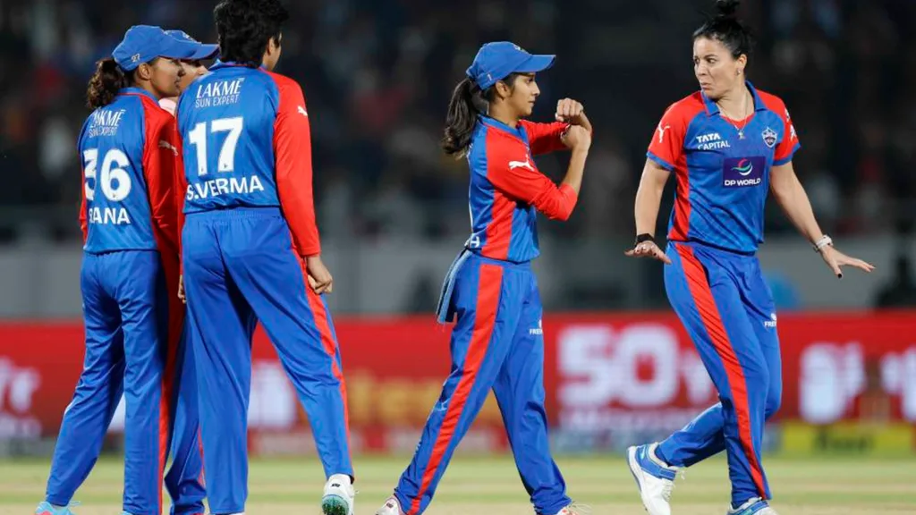 Marizanne Kapp and the Delhi Capitals opt for a review against RCB in the WPL in Vadodara