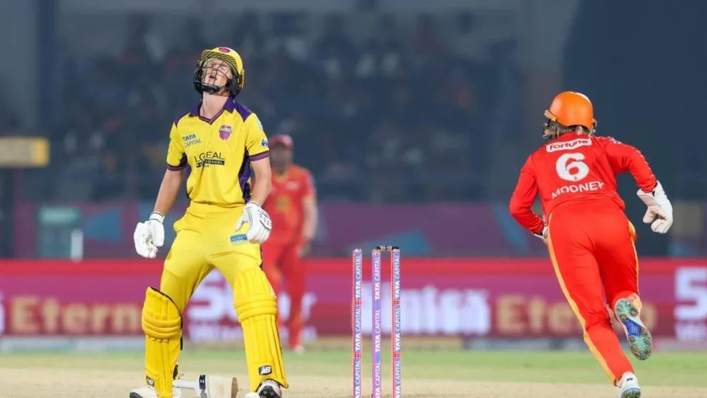 UP Warriorz skipper Meg Lanning after her unfortunate dismissal against Gujarat Giants in the WPL match in Vadodara