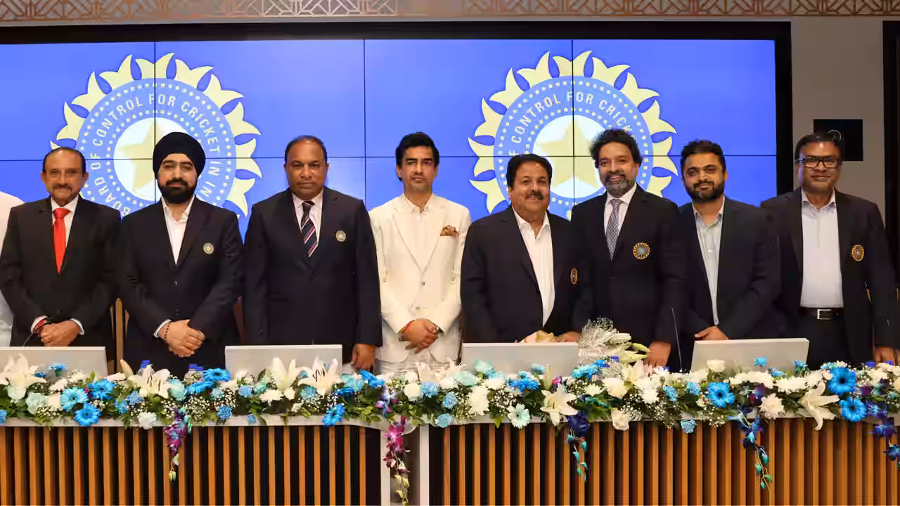 Mithun Manhas and the office bearers during BCCI's 94th AGM in Mumbai.
