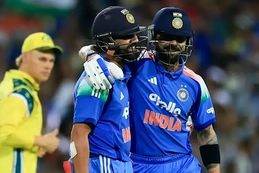 Rohit Sharma and Virat Kohli during their partnership against Australia in the Sydney ODI