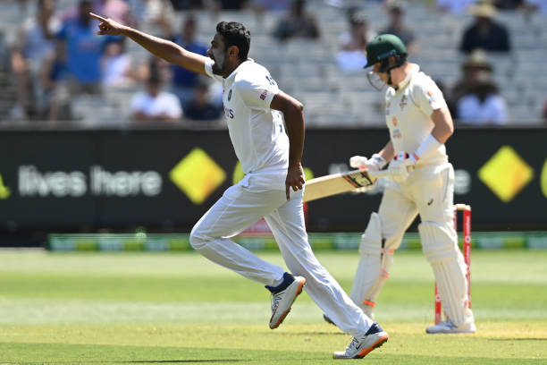 Ravi Ashwin celebrating a wicket of Steve Smith.