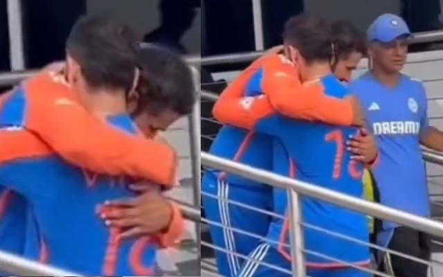 Rohit Sharma and Virat Kohli hug after India won the T20 World Cup 2024.
