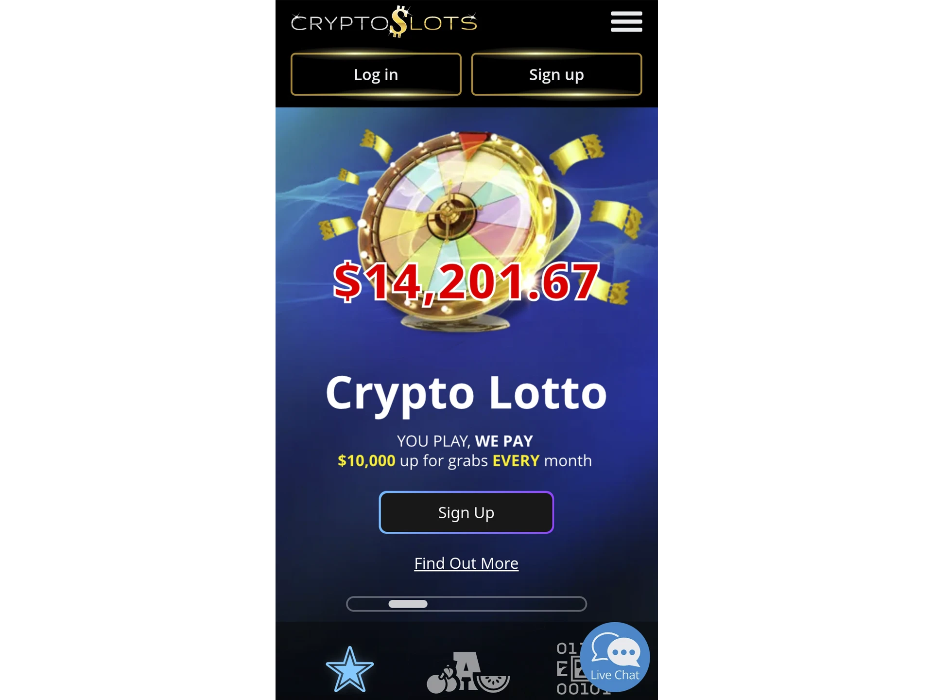 Open the CryptoSlots website in your mobile browser.