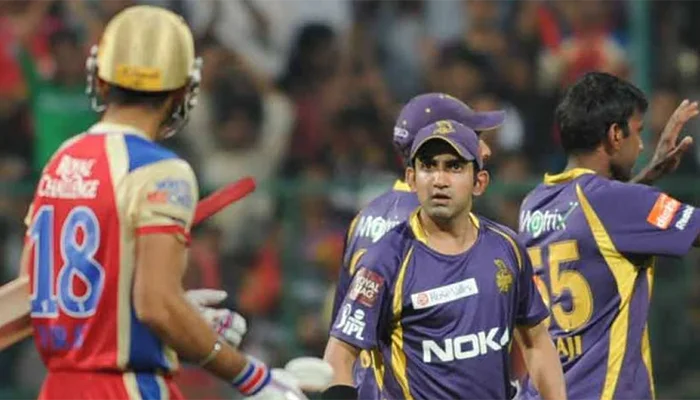 Gautam Gambhir and Virat Kohli during an altercation in an IPL match.