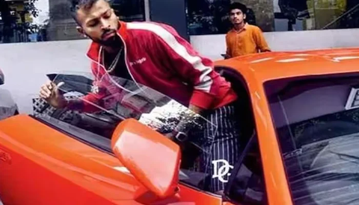 Hardik Pandya with his Lamborghini Huracan Evo.