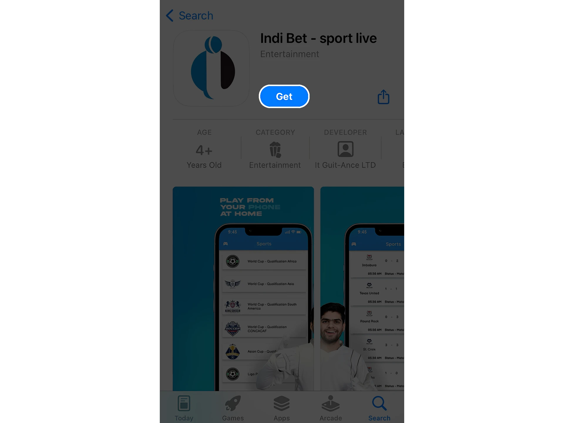 Download the Indibet app on your iOS device.