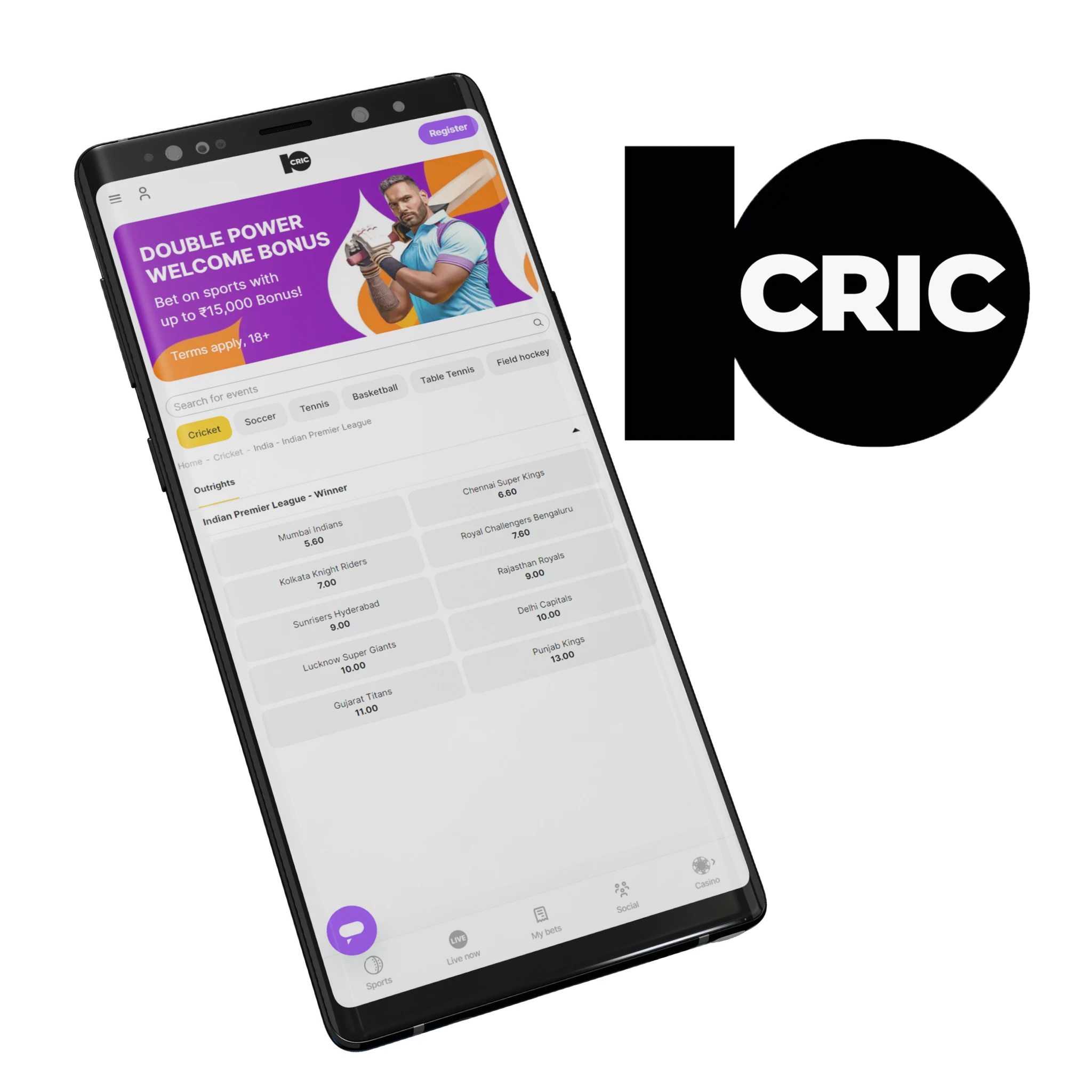  10CRIC App is suitable for you if you want to have one-click access to all betting on available IPL matches.