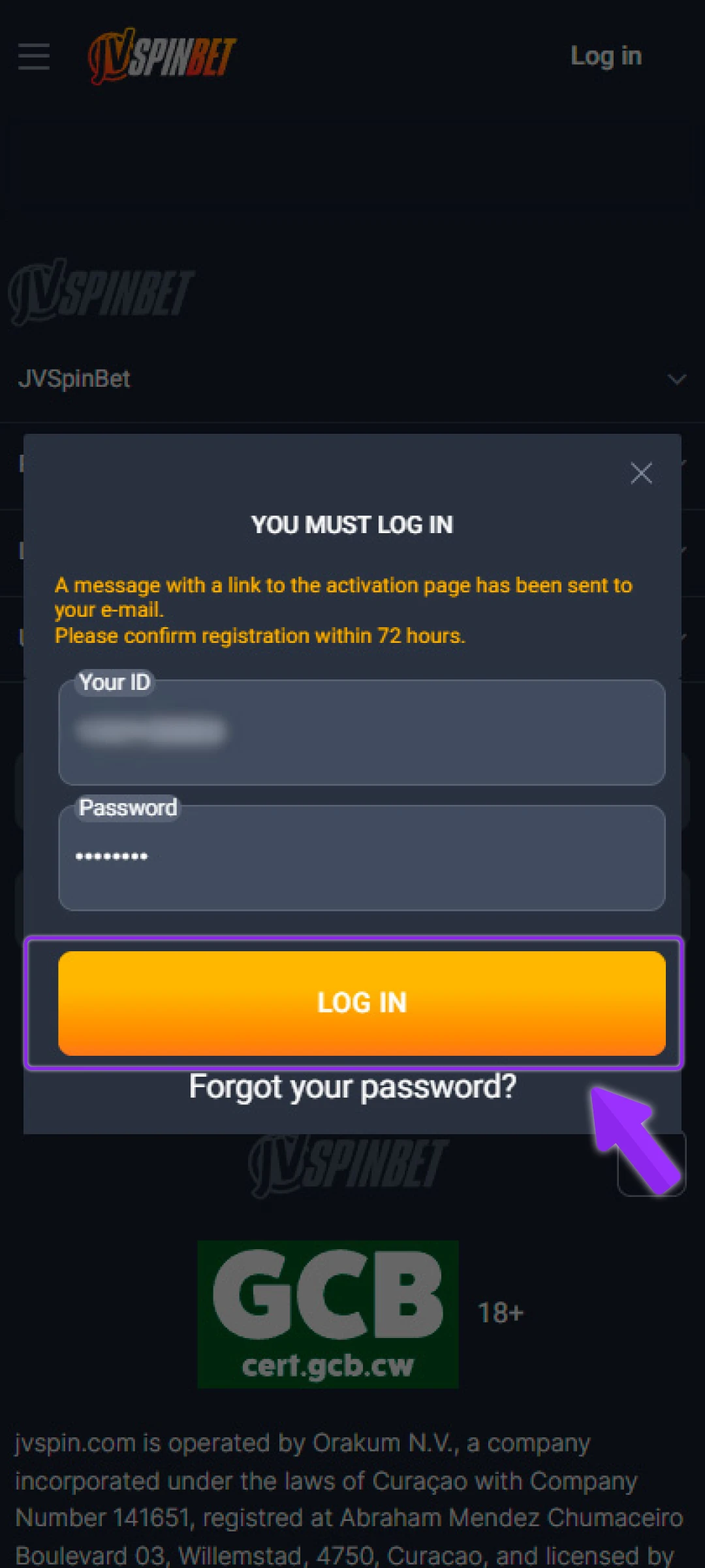 Complete the registration form: