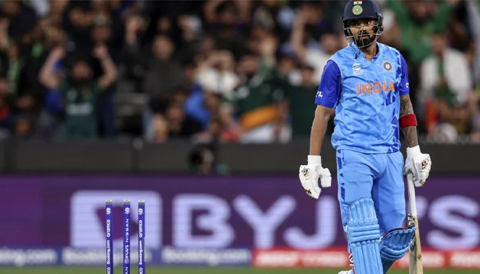 KL Rahul disappointed after getting dismissed early in the game against Pakistan.