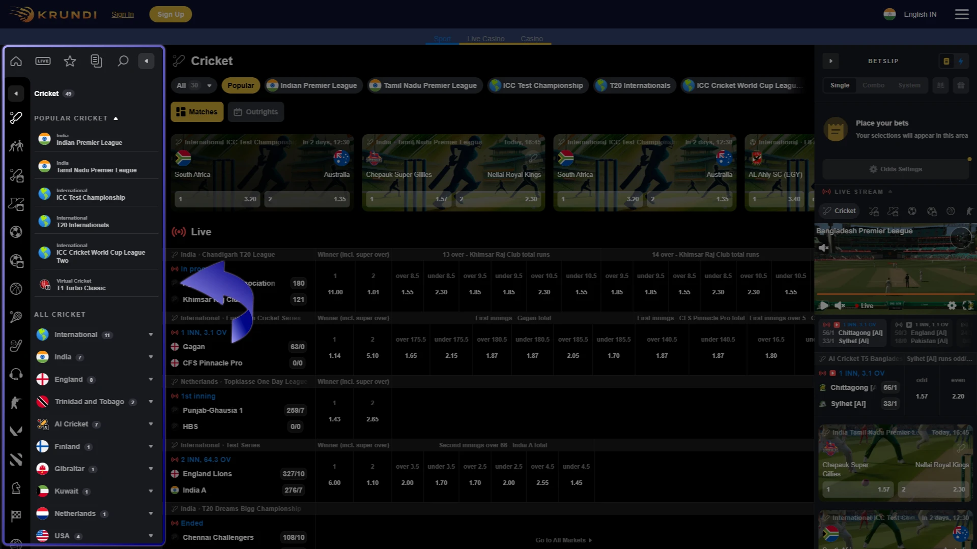 Choose a Sport of Interest on Krundi website.