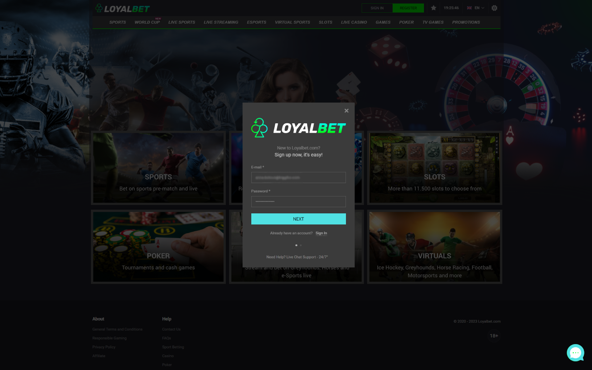 Starts the registration process on Loyalbet.