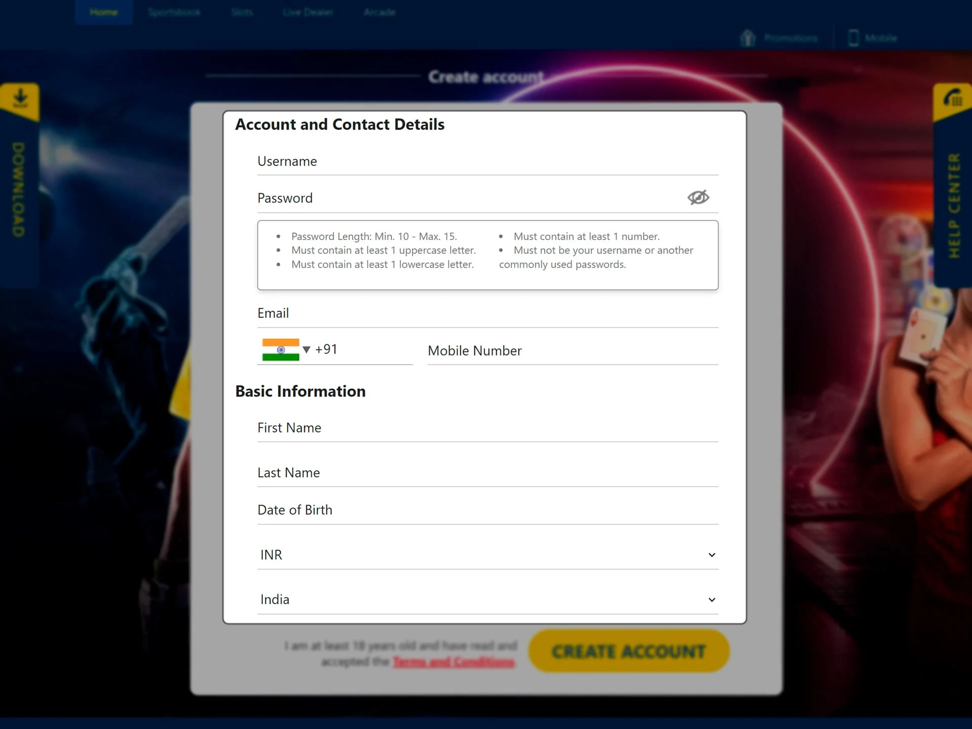 Enter your details in the Nextbet registration form.