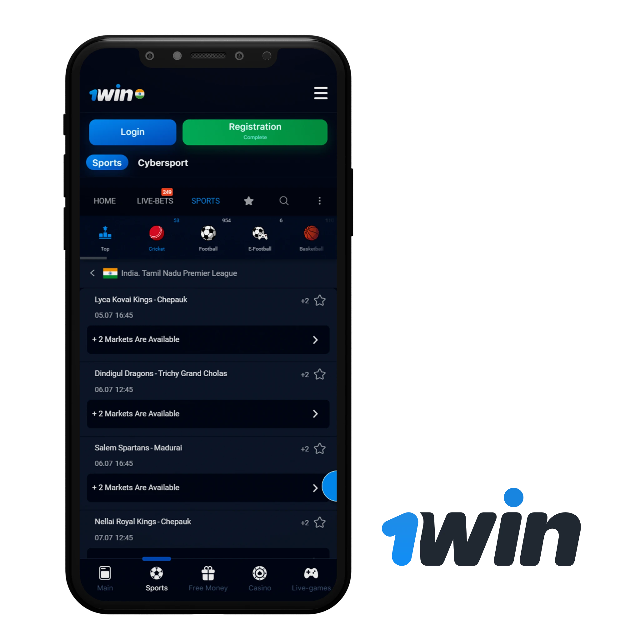 1win app is the best for cricket betting in India.