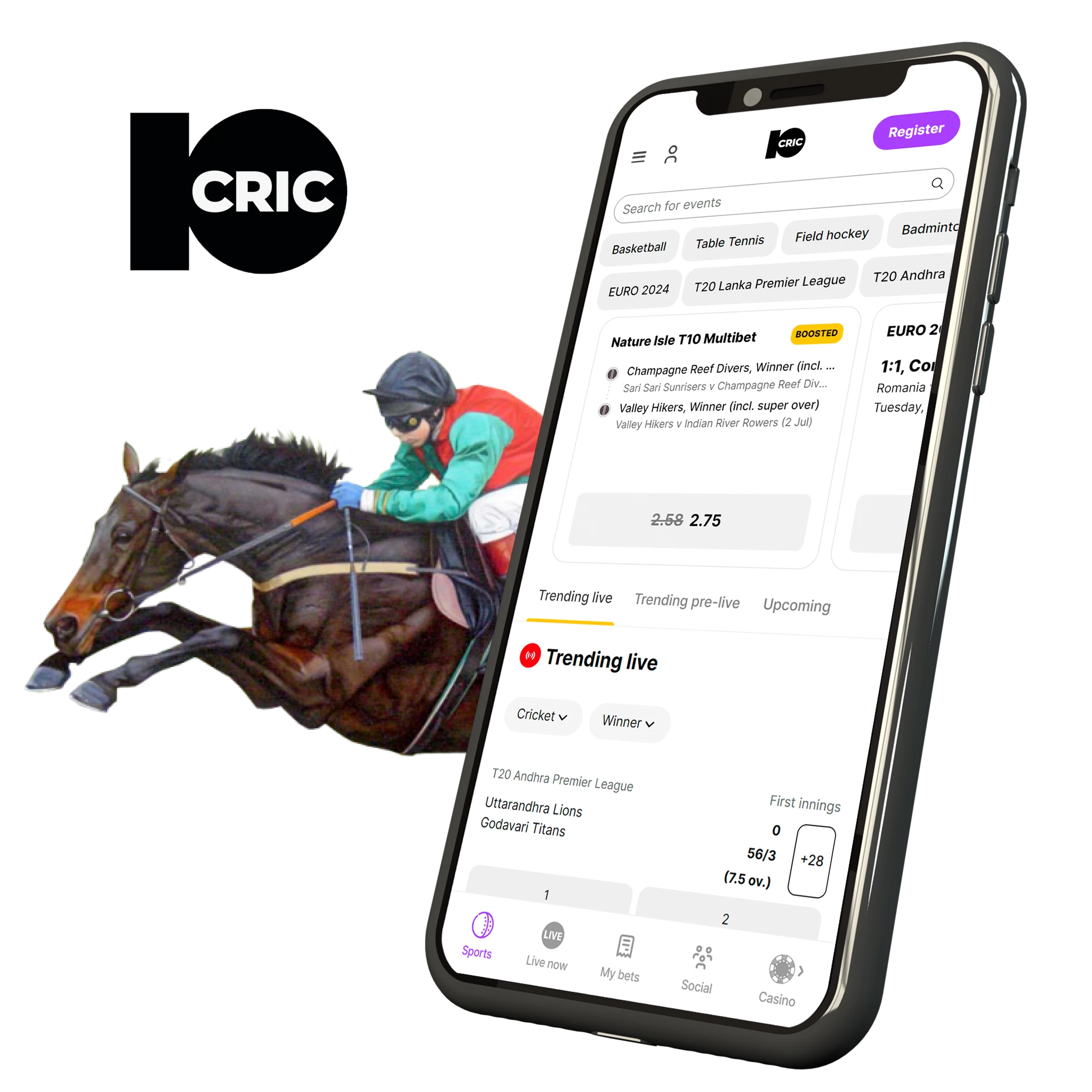 10CRIC mobile app is one of the safest and easiest options to use for horse racing betting.