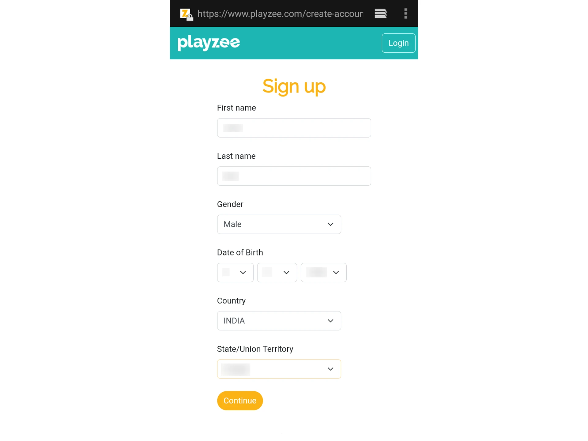 Complete the registration if you are a new Playzee user.