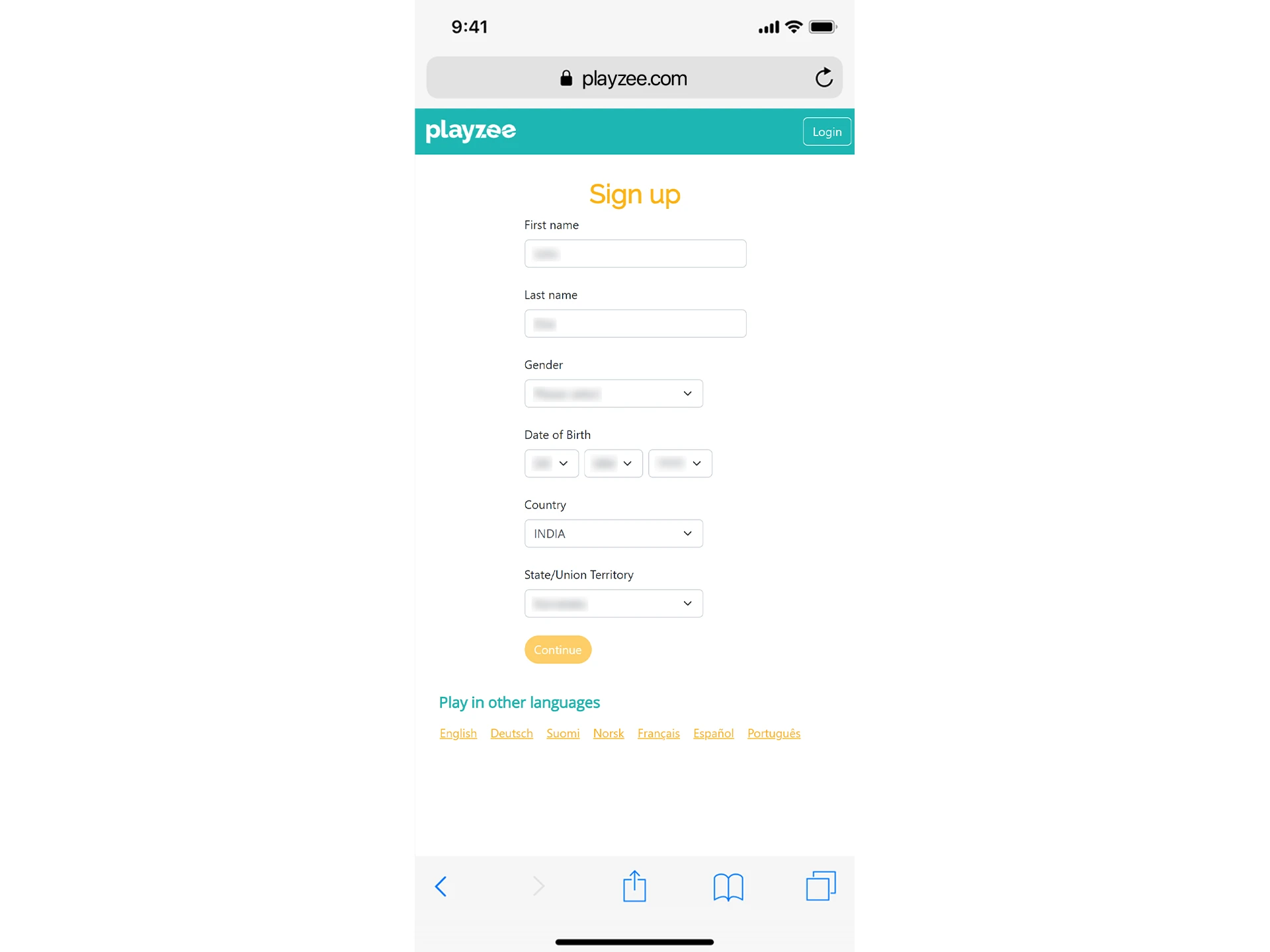 Fill out all the required information to create a Playzee account.