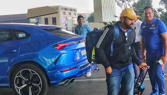 Rohit Sharma in his Lamborghini Urus.