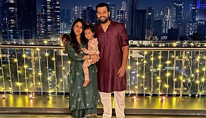 Rohit Sharma with his wife in his house during Diwali.