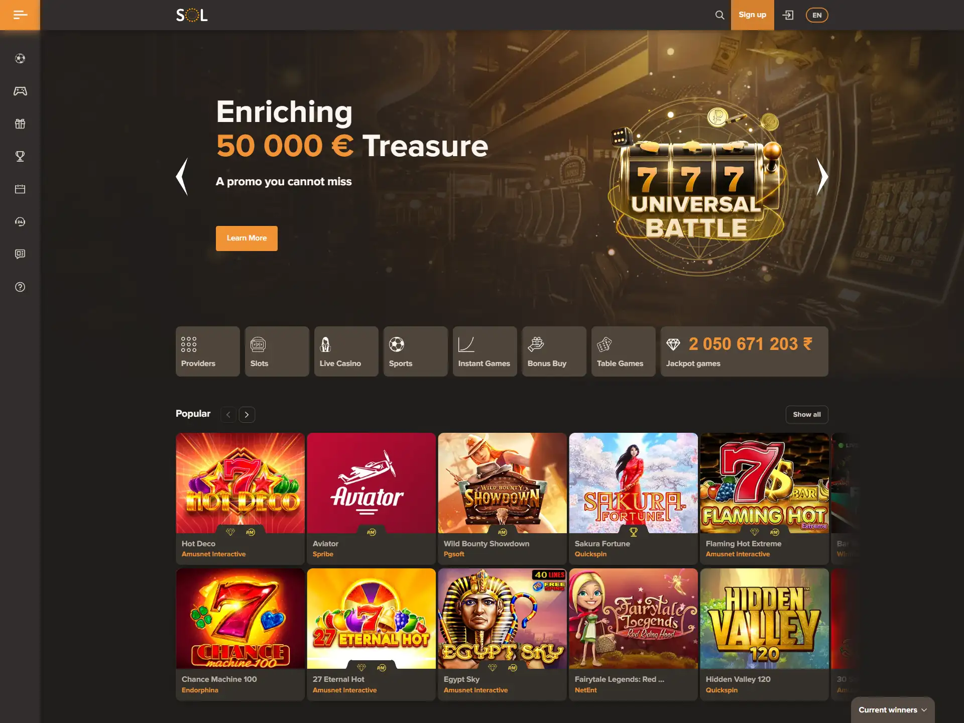 Visit the official SOL Casino website.