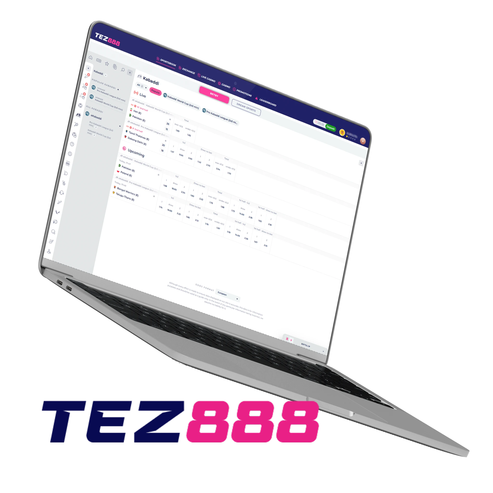 Tez888 greets Kabaddi bettors with a generous welcome bonus on first deposit.