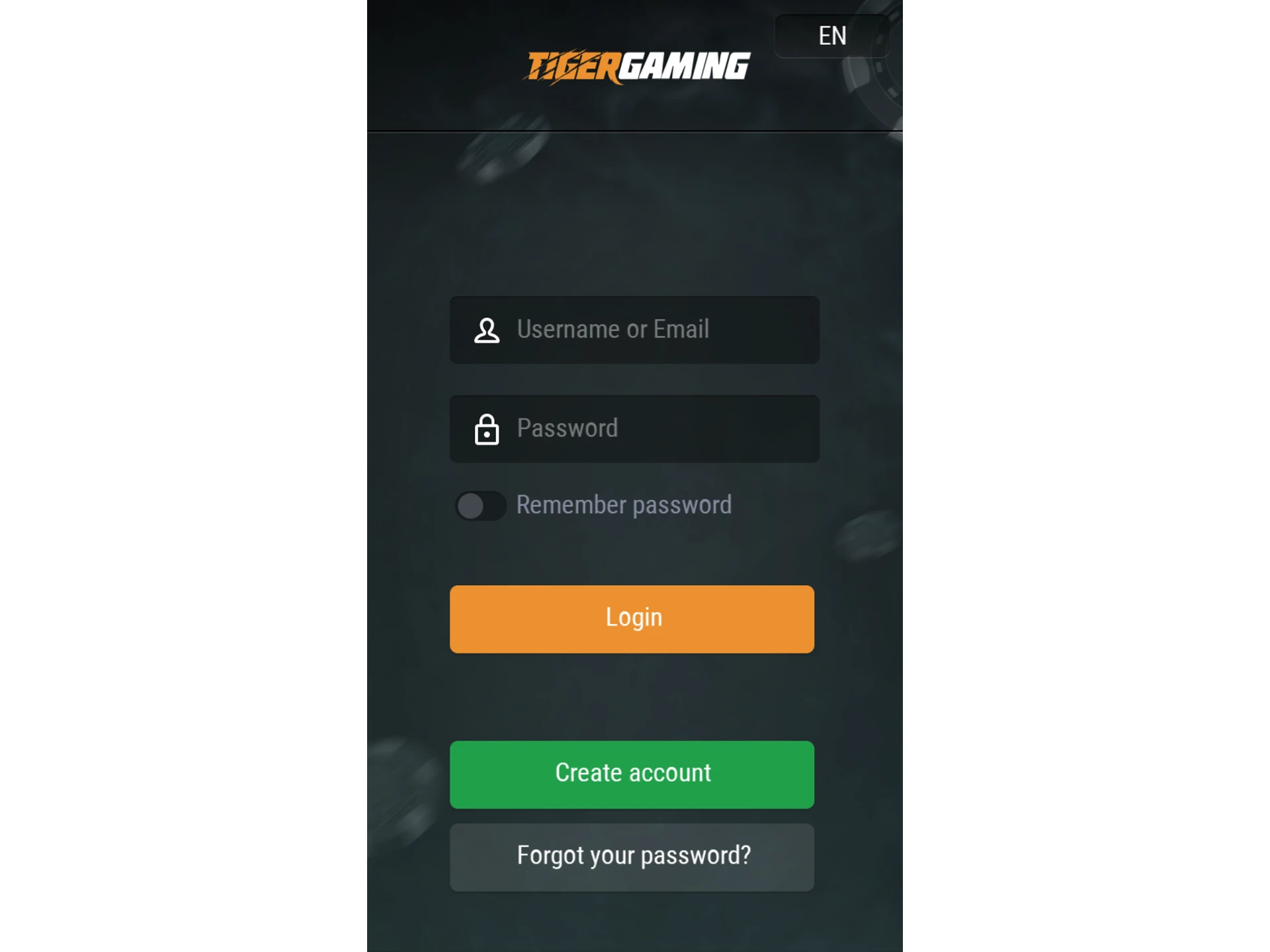 Create a new account or log in to your existing Tiger Gaming account.