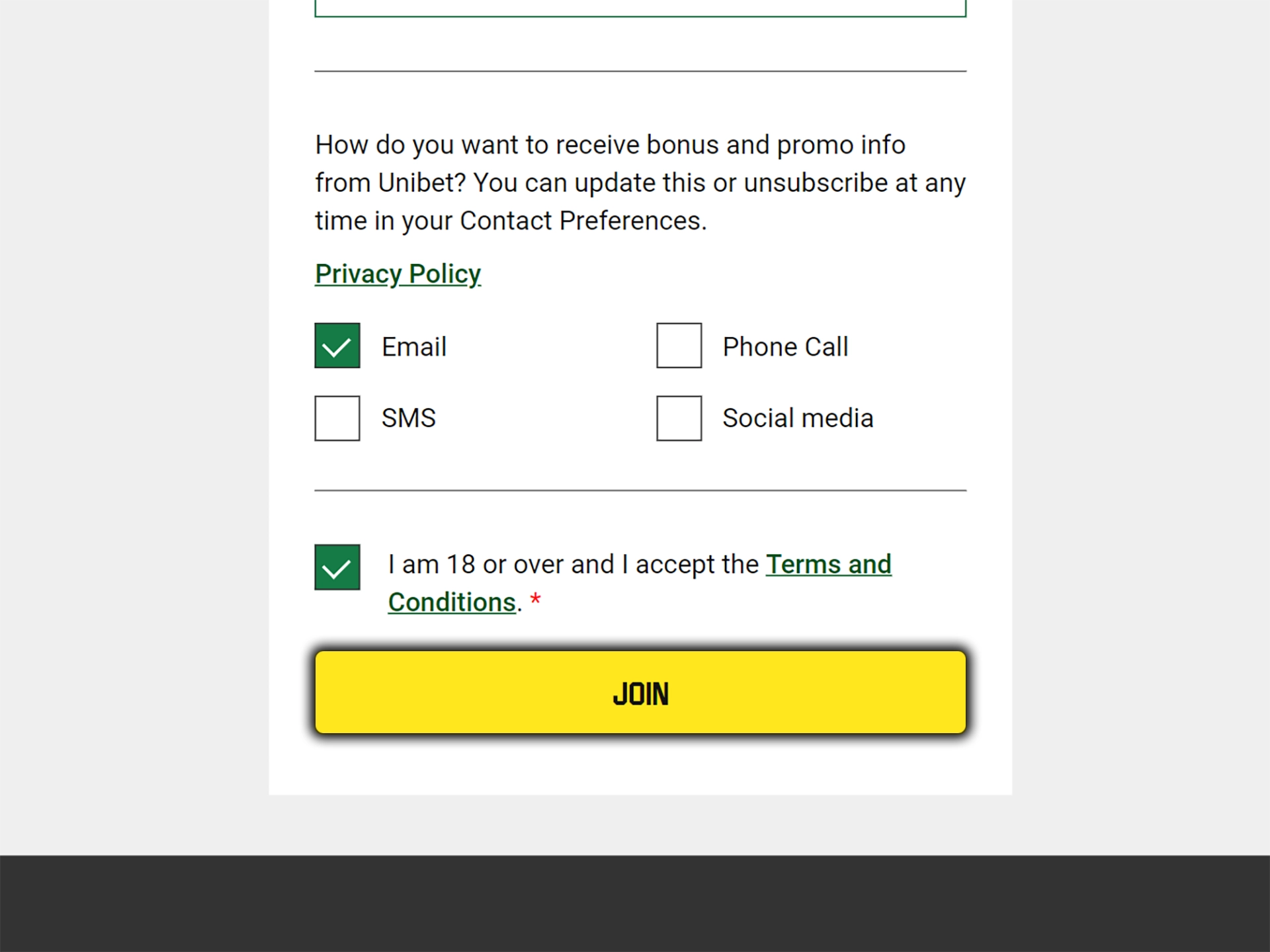 Confirm your registration on the Unibet website.