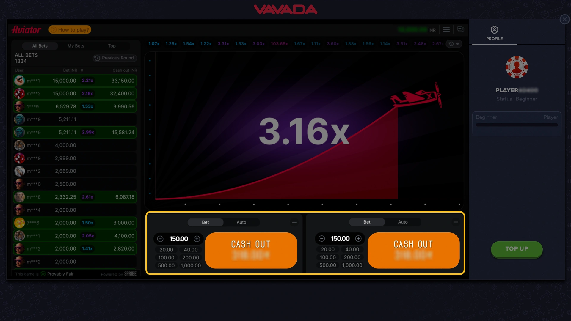 Take your winnings from the aviator game from Vavada.