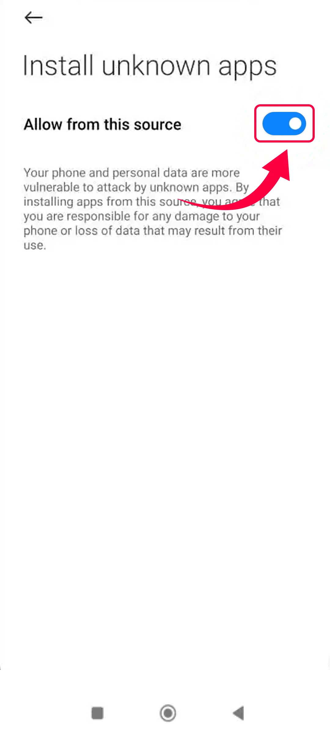 In phone settings, allow app installs from unknown sources.