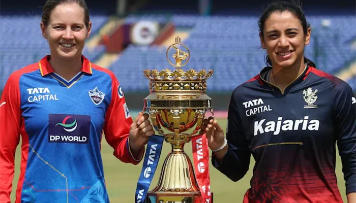 WPL 2024 finals photoshoot with Meg Lanning and Smriti Mandhana.